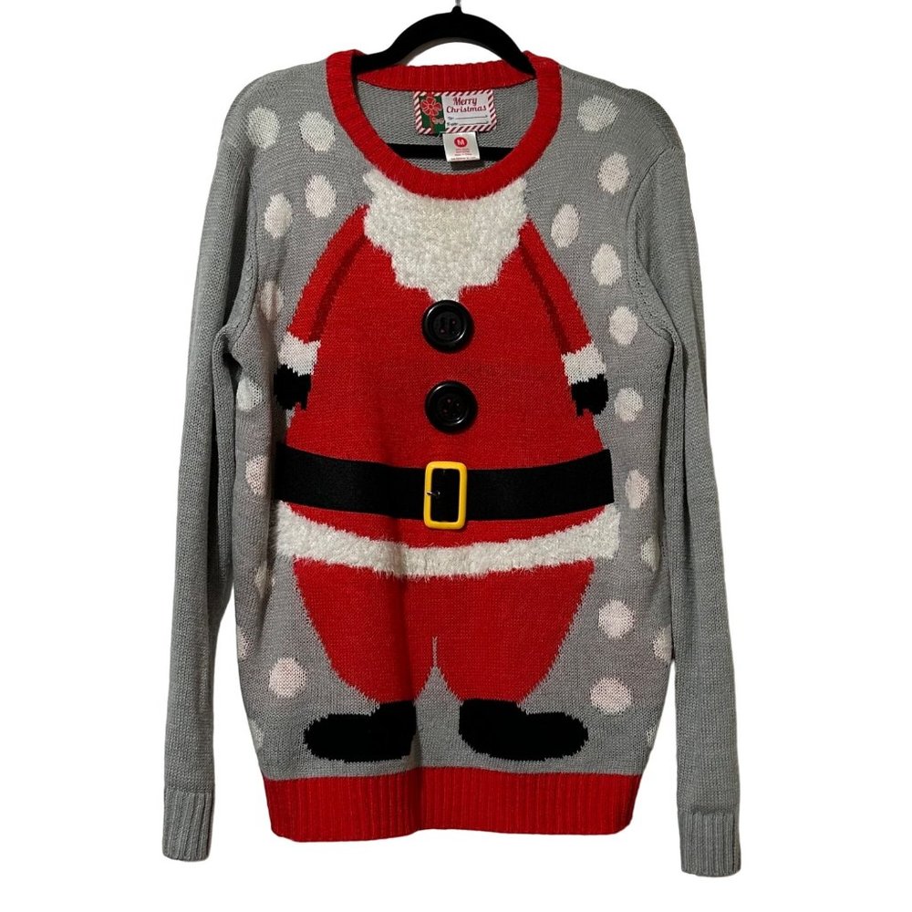 Merry Christmas Holiday Santa suit size M gray ugly Christmas sweater
